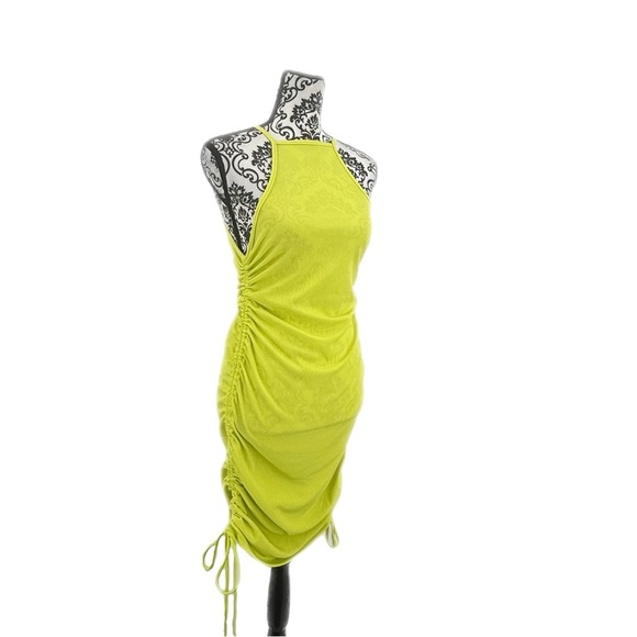 Almost Famous Hot Girl Summer Yellow Ruched Halter Sexy Adjustable Mini Dress, L - Picture 5 of 7